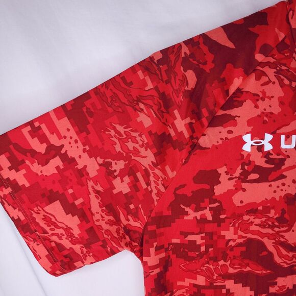 Under Armour T Shirt Mens Large Red Camo UA Tech ABC Loose HeatGear Performance - Picture 3 of 10